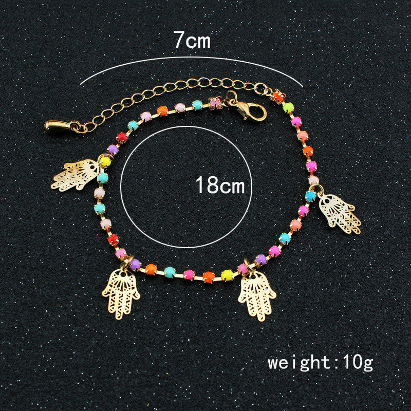 Colorful Crystal Hands Women's Anklet