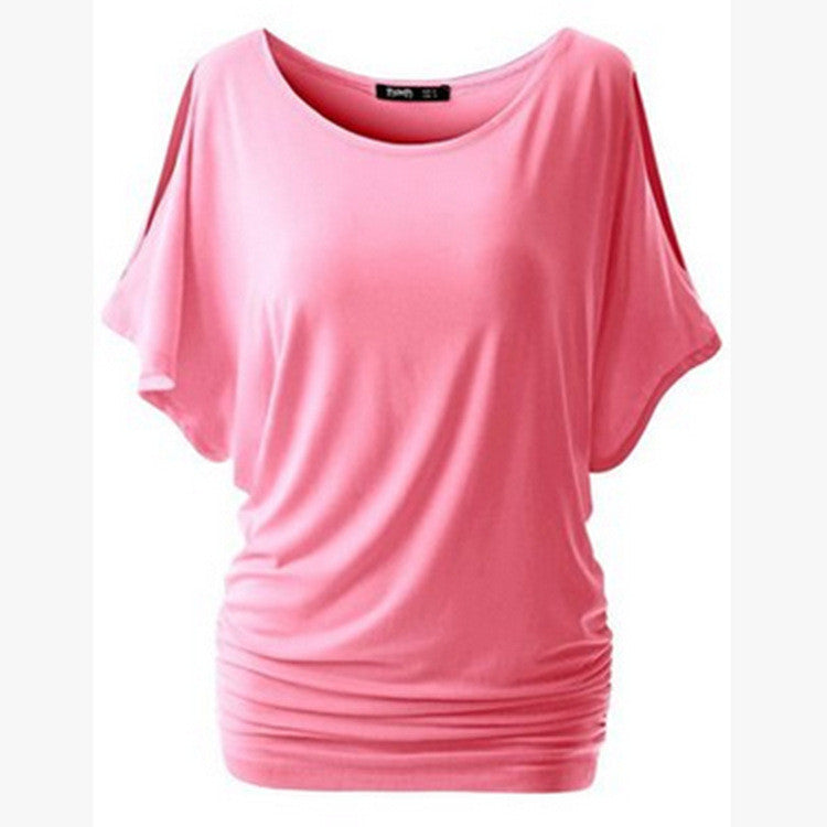 Pure Color Bat-wing Sleeves Scoop Bodycon Sexy T-shirt - May Your Fashion - 8