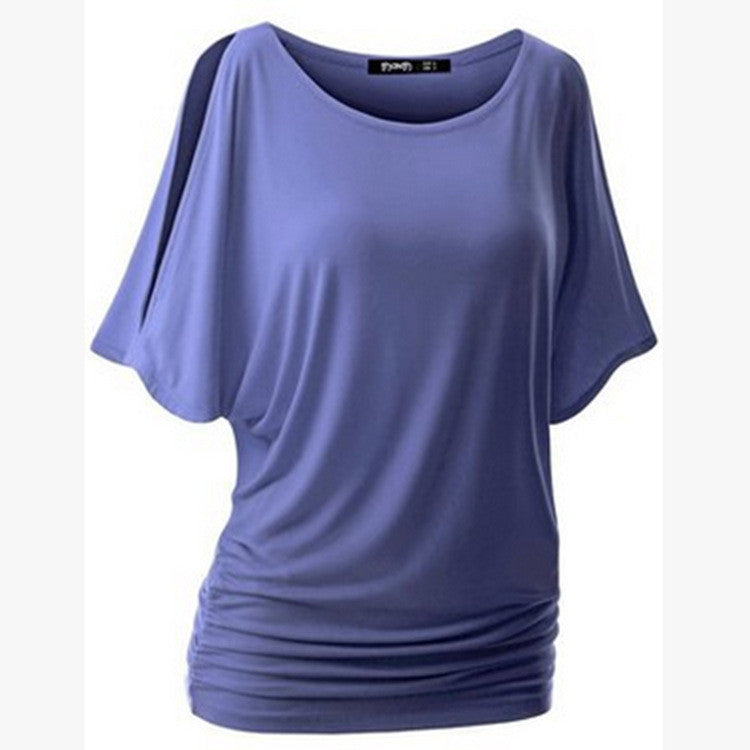 Pure Color Bat-wing Sleeves Scoop Bodycon Sexy T-shirt - May Your Fashion - 11