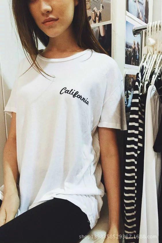 NY Letter Scoop Short Sleeves Pure Color T-shirt - Meet Yours Fashion - 4