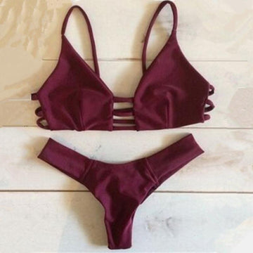 Spaghetti Strap Triangle Low Waist Bikini Set Swimwear - Meet Yours Fashion - 1