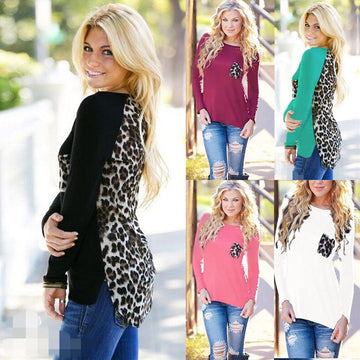 Scoop Leopard Print Long Sleeves Pockets Blouse - Meet Yours Fashion - 1