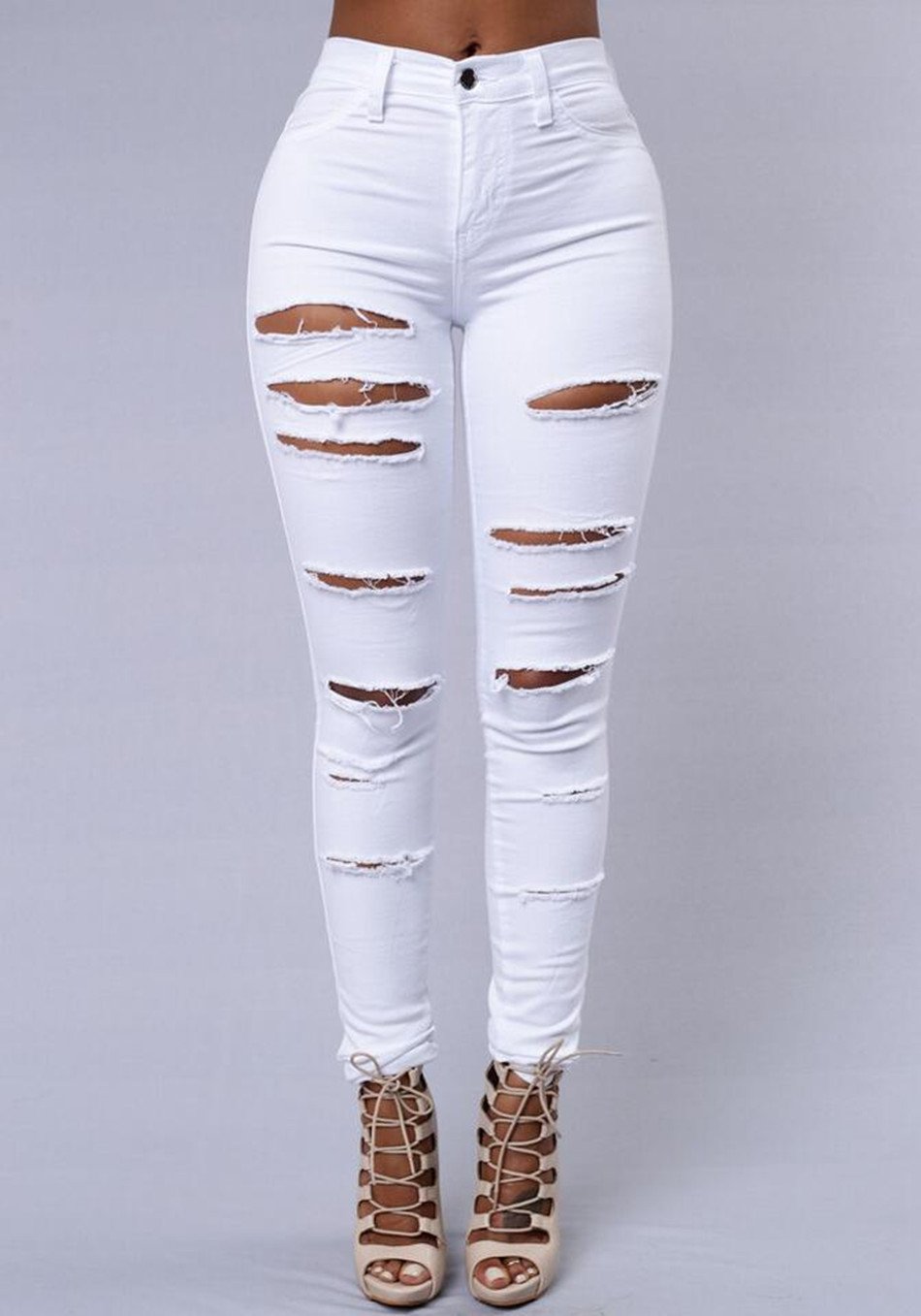 Beggar Ripped Street Straight Elastic Slim Plus Size Jeans - Meet Yours Fashion - 1