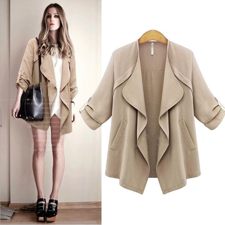 Plus Size Lapel Long Sleeves Casual Loose Coat - Meet Yours Fashion - 2