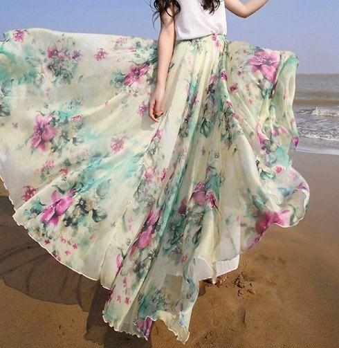 Bohemian Flower Print Wide Flare Maxi Skirt - Meet Yours Fashion - 4