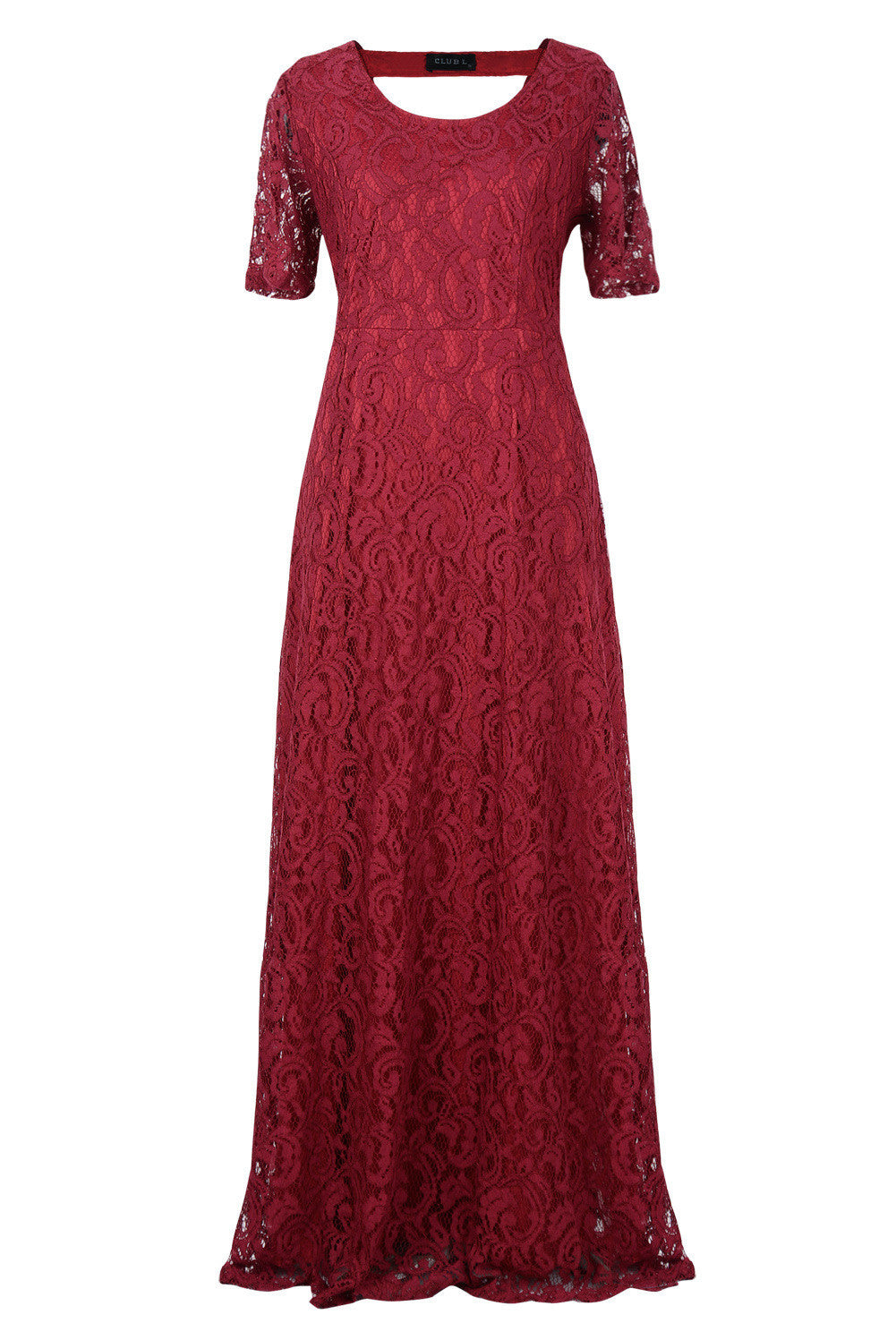 Plus Size Elegant Short Sleeve Lace Long Dress