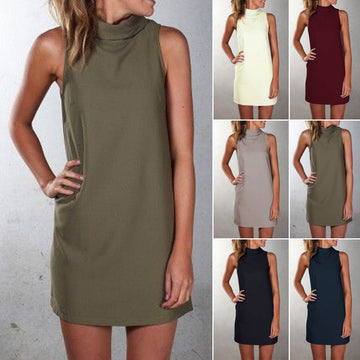 Pure Color Sexy O-neck Sleeveless Short Dress - May Your Fashion - 2