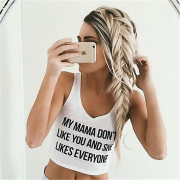 Scoop Letters Spaghetti Strap Sexy Crop Tops Vest - May Your Fashion - 1