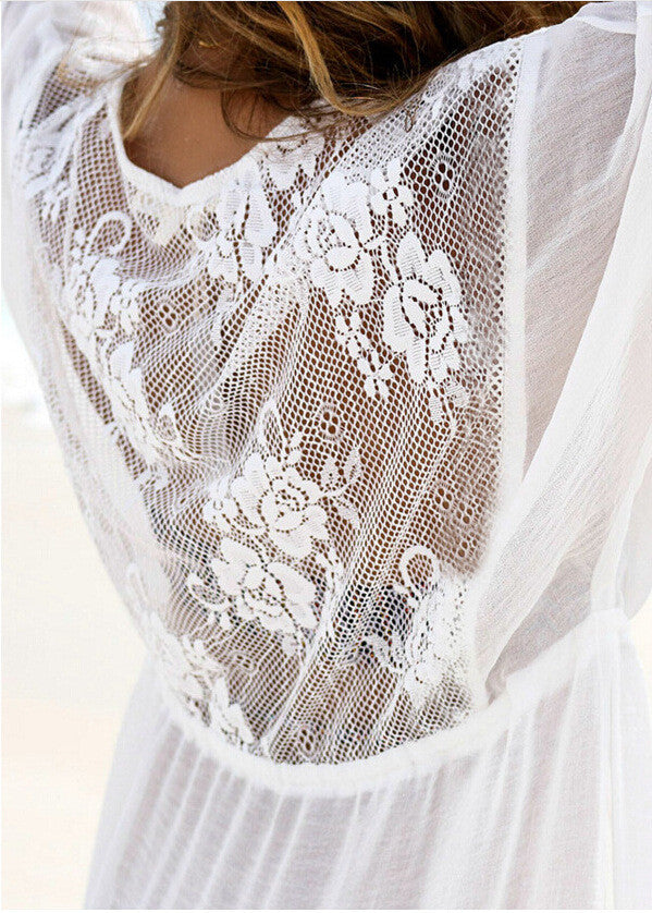 White Split Draw String Long Beach Cover Up Dress