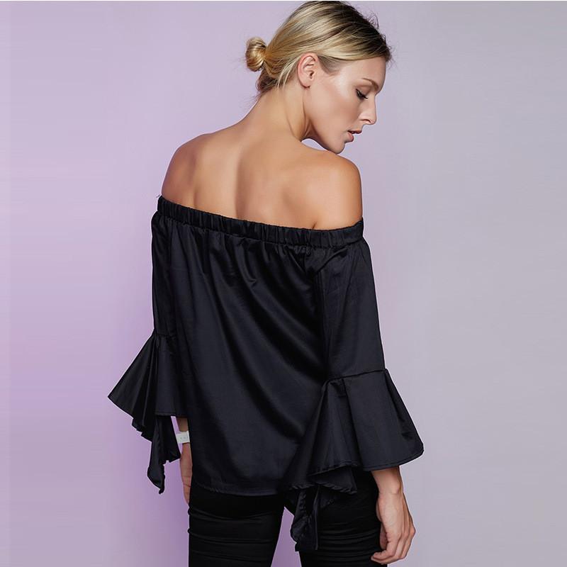 Off-shoulder Spiral 3/4 Sleeves Pure Color Blouse - Meet Yours Fashion - 7