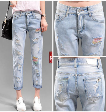 Holes Ripped Frayed Rolled Hem Slim Hot Beggar Jeans - Meet Yours Fashion - 1