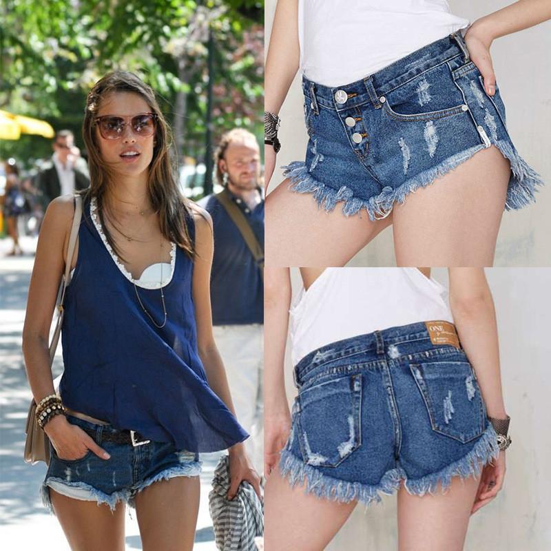 Rough Edges Low Waist Buttons Ripped Denim Shorts - Meet Yours Fashion - 1