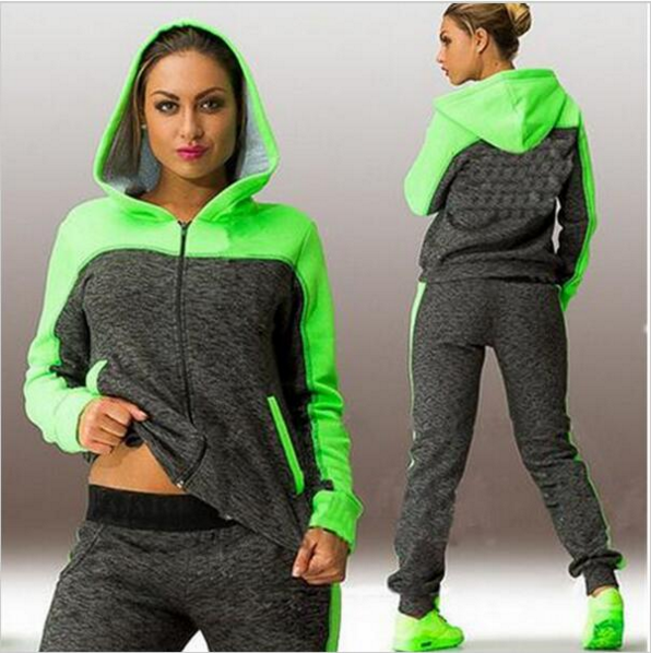 Zipper Hoodie Top Casual Pants Patchwork Fashion Activewear Sports Set