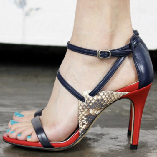 Open toe color matching high heels
