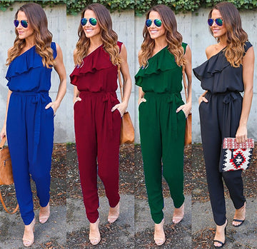 One Shoulder Ruffled Chiffon Jumpsuit