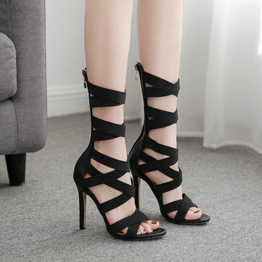 Elastic Bandage Roman High-Heeled Sandals