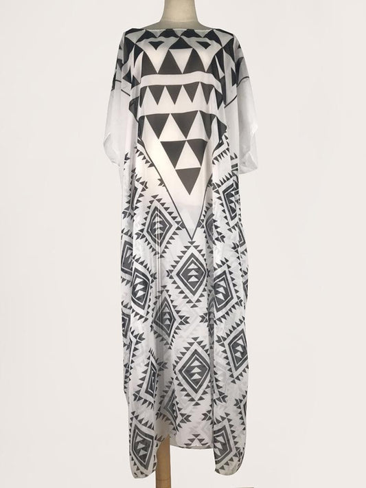 Chiffon Black And White Print Beach Bikini Cover Up