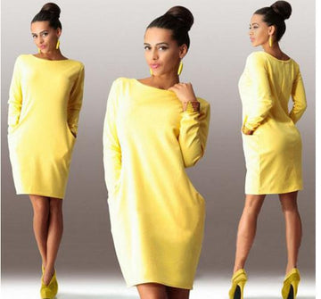 Scoop 3/4 Sleeve Solid Slim Short Dress