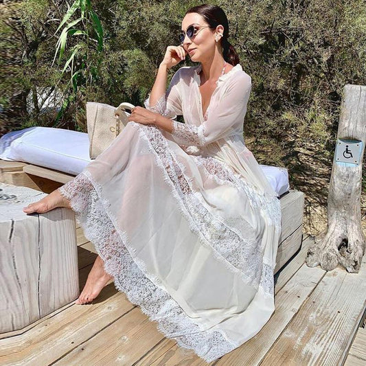 Chiffon Lace Skirt loose beach blouse beach Robe