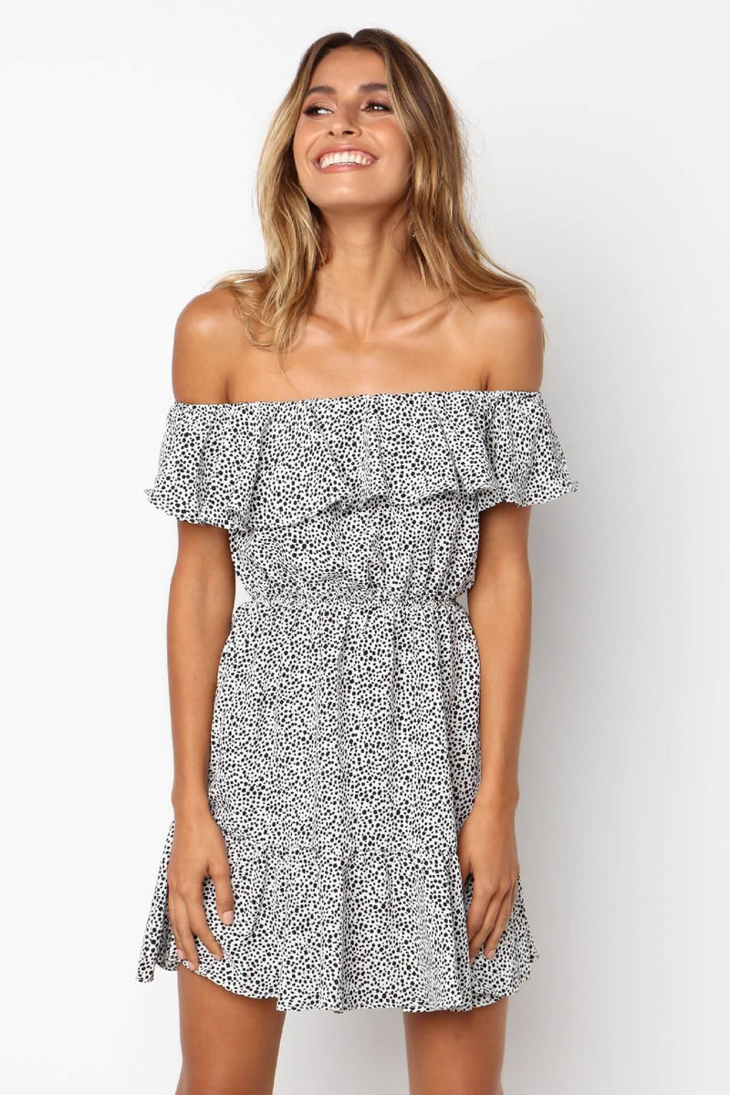 Sexy Wave Point Off Shoulder Print Short Dress – May Your Fashion