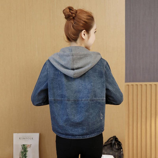 New Women's Hooded Short Casual Denim Coat