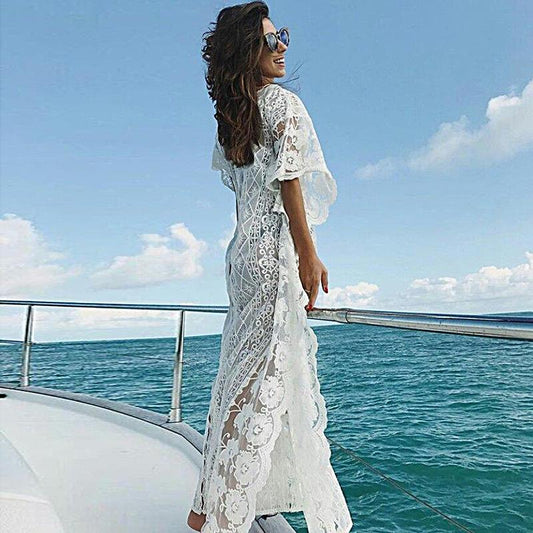 Mesh Embroidered Robe Loose Beach Dress Seaside Holiday Dress