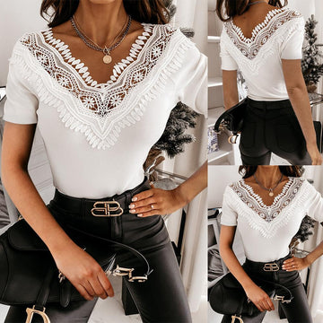 Silk Lace Short Sleeve Top