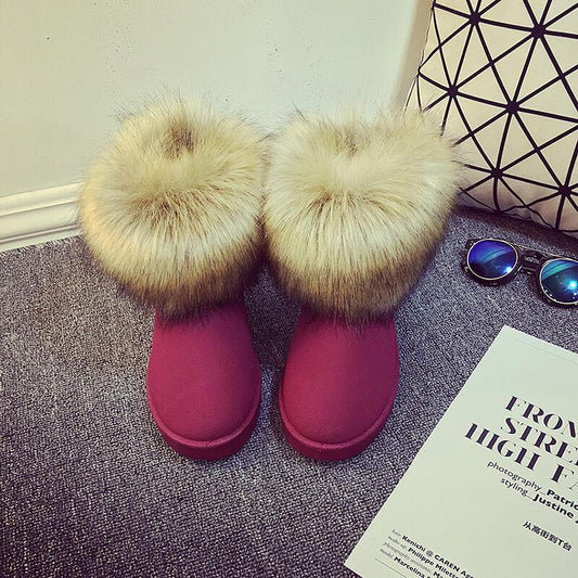 Fur Winter Round Toe Fashion Flat Boots