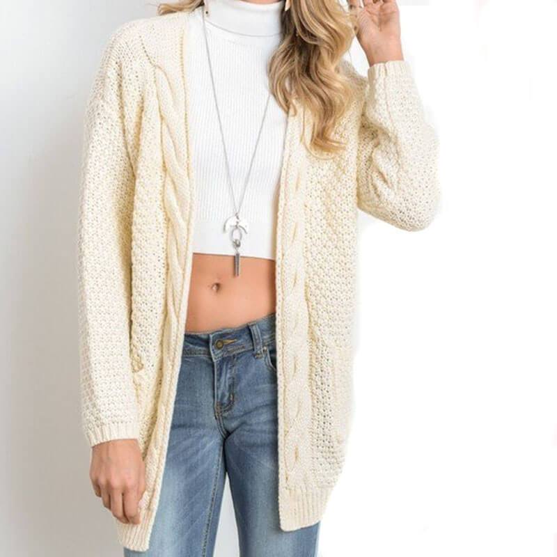 Oversized Cable Knit Pockets Cardigan
