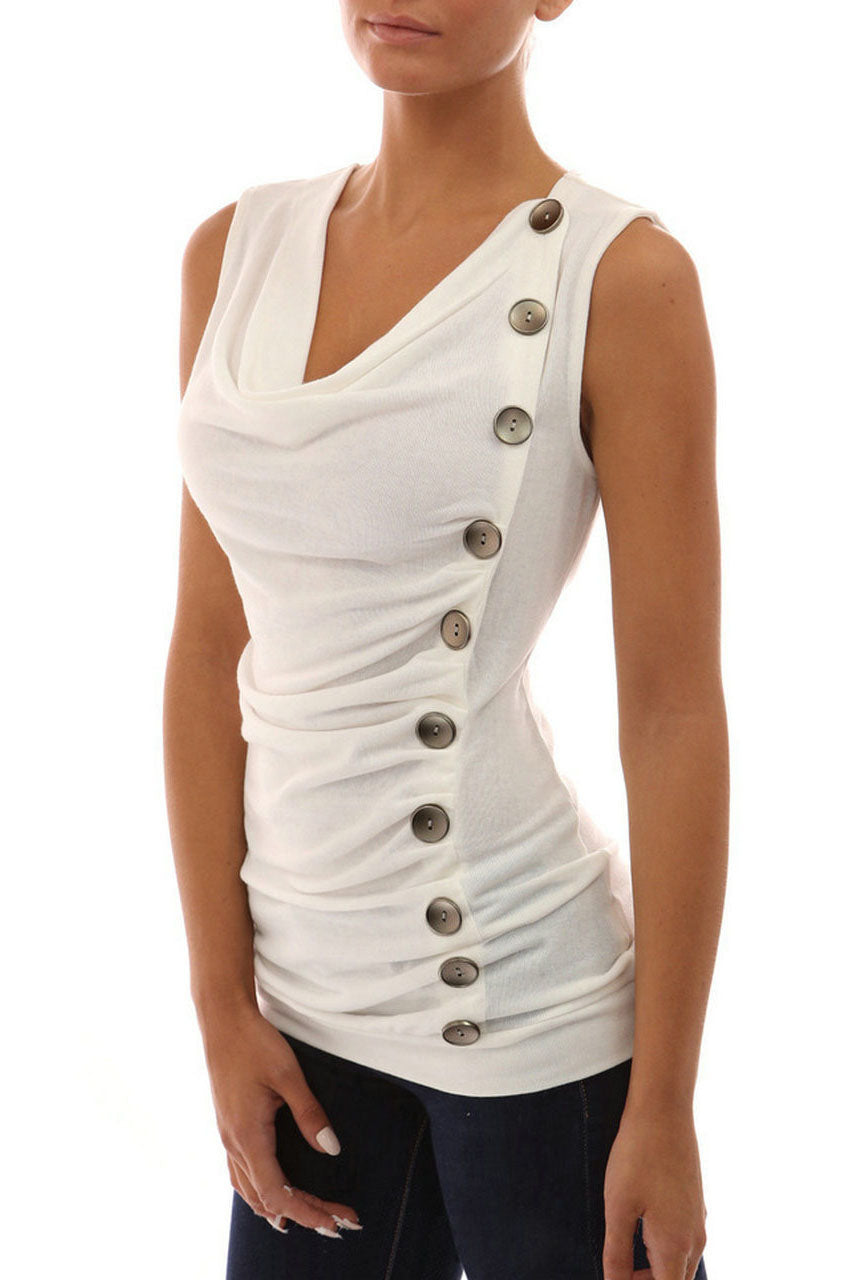 Buttons Ruffles Decorate Slim Tank Top