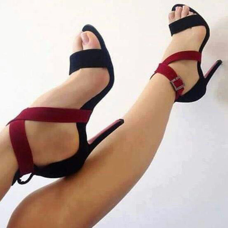 Sexy Colorblock Open Toe Buckle High Heel Sandals