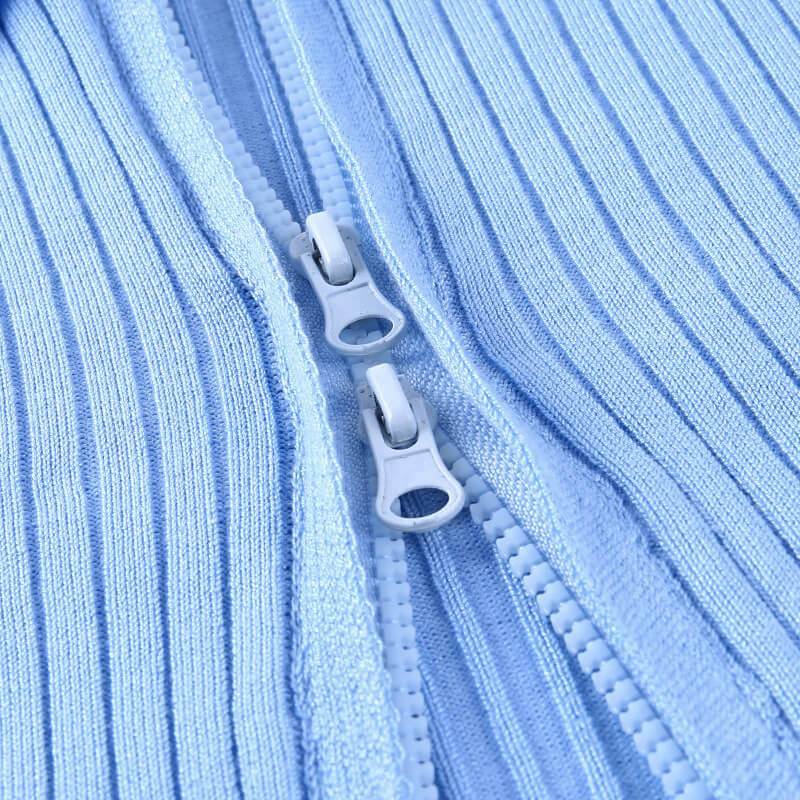 Blue Long Sleeve High Waist Zipper Two Pieces Set
