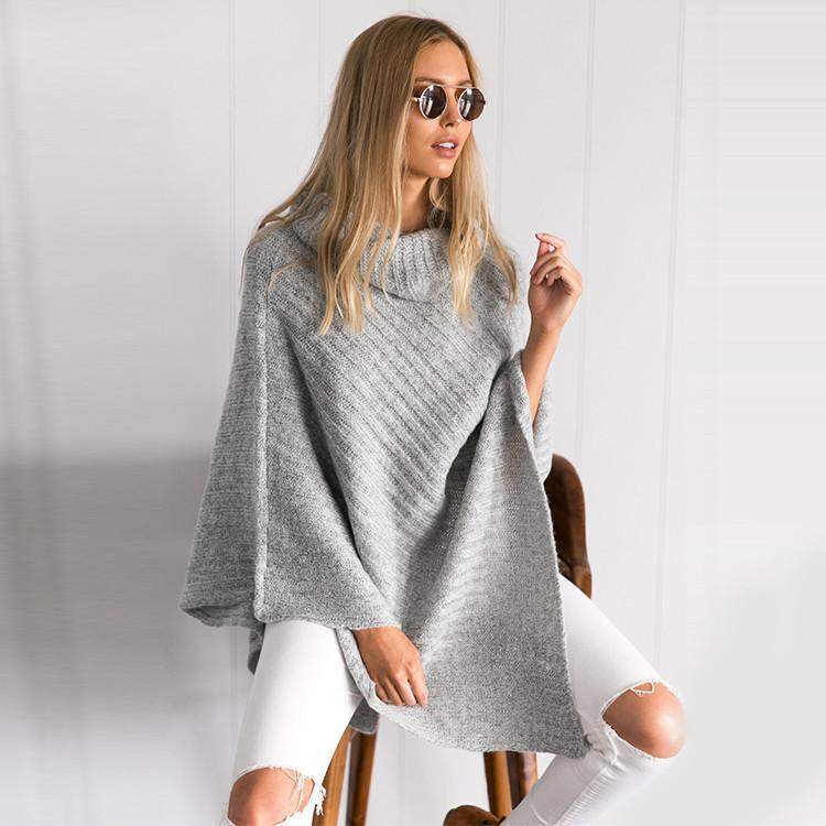 Pure Color Irregular Long Sleeves High Neck Regular Sweater