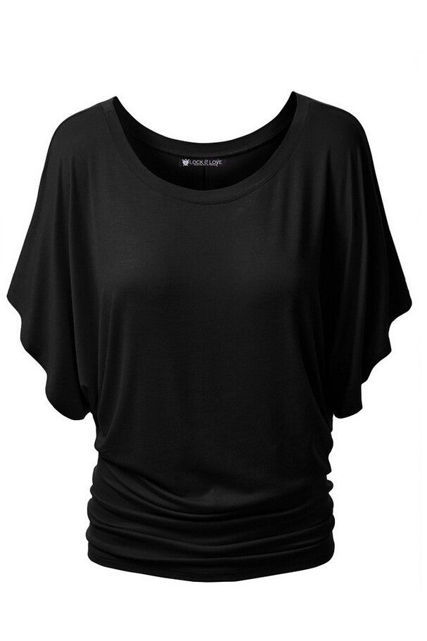 Scoop Pure Color Short Bat-wing Sleeves Loose T-shirt