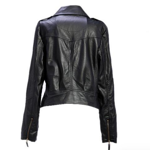 Women Black Zipper Moto Crop Slim Jacket - May Your Fashion - 5
