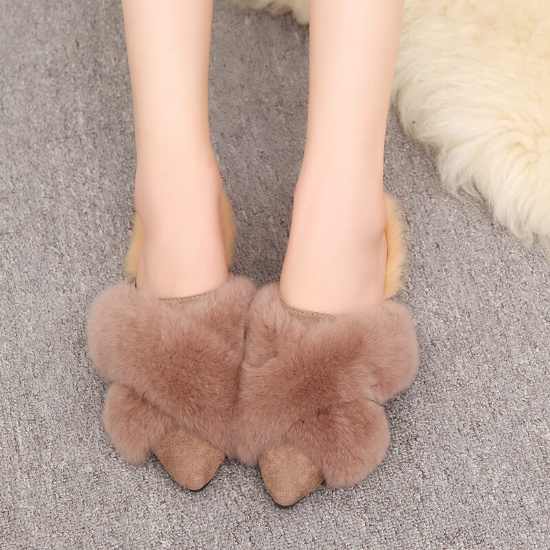 Flat Fur Point Toe Slide Sandals
