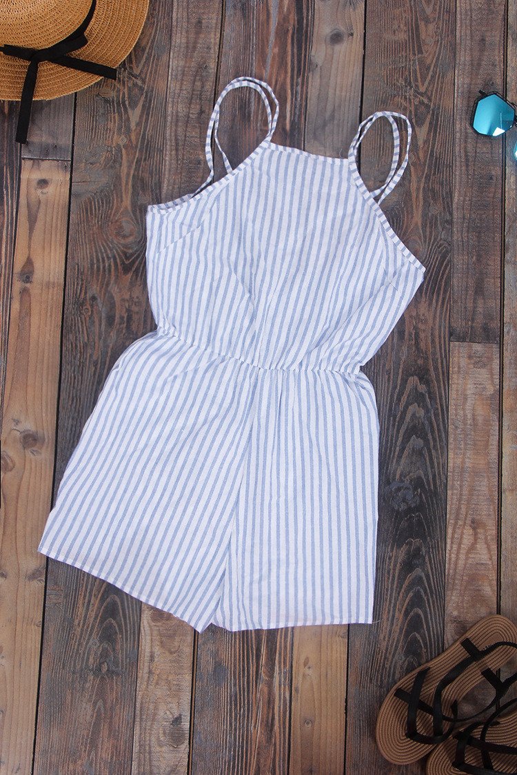 Spaghetti Strap Striped Sleeveless Backless Sexy Beach Jumpsuits - Meet Yours Fashion - 3