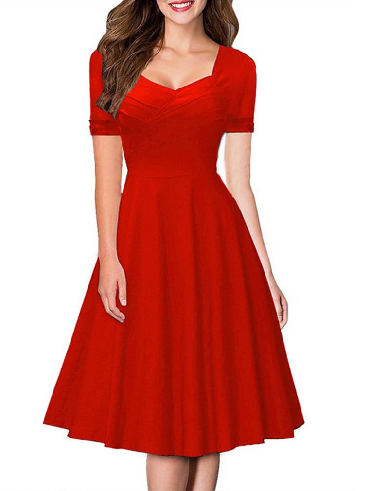 Hot Style Short Sleeve A-Line Pure Color Knee-Length Dress