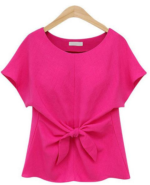 Bowknot Short sleeves Scoop Slim Chiffon Blouse - Meet Yours Fashion - 5
