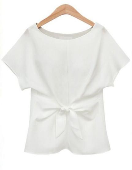 Bowknot Short sleeves Scoop Slim Chiffon Blouse - Meet Yours Fashion - 3