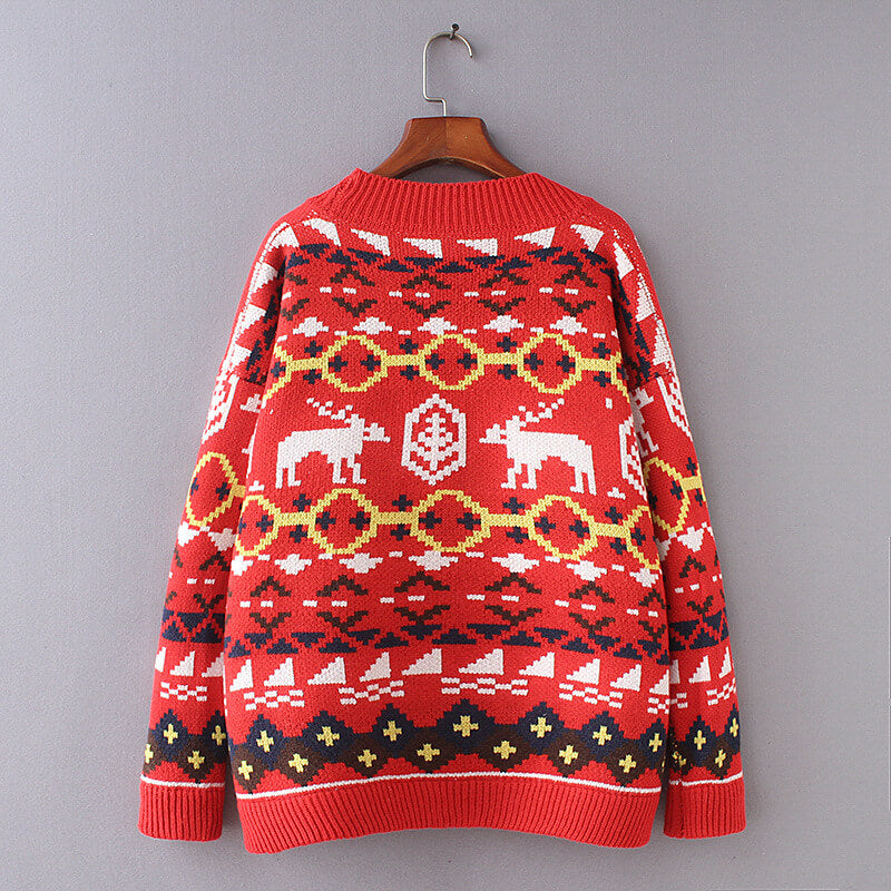 Christmas Reindeer Button Cardigan Sweater