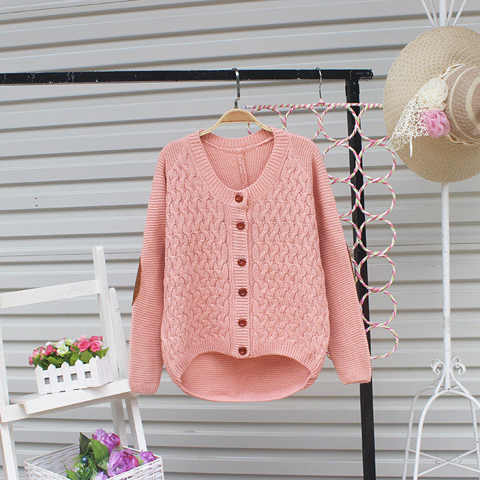 Cardigan Pure Color Elbow Patch Knit Sweater - May Your Fashion - 5