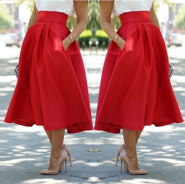High Waist Pleated Solid Long Skirts - May Your Fashion - 2