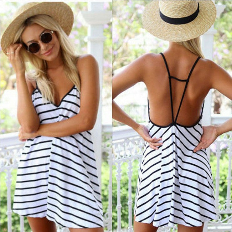 V-neck Backless Spaghetti Strap Loose Sexy Short Dress - May Your Fashion - 2
