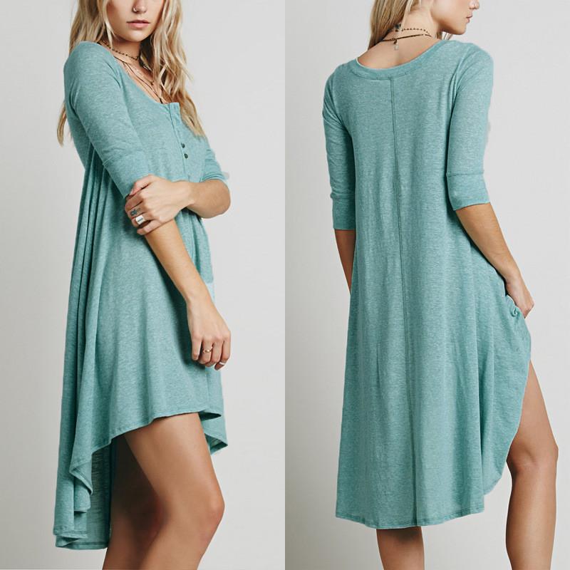 Half Sleeves Pure Color Irregular Short Dress - Meet Yours Fashion - 5