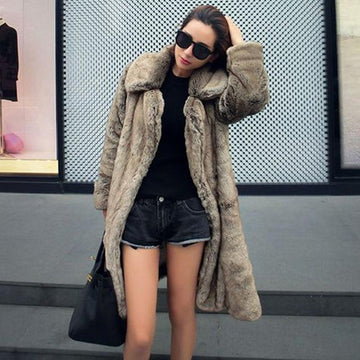 Lapel Collar Faux Fur Solid Color Oversized Teddy Coats