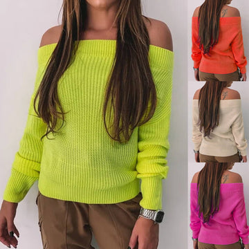 Off Shoulder Solid Knitted Sweater