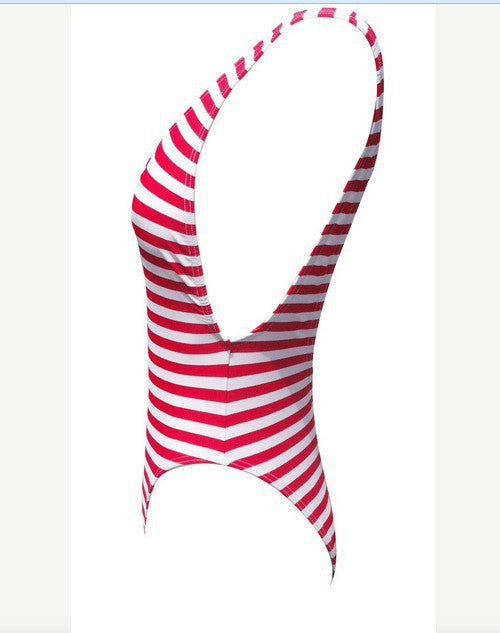 Stripe Print Backless Classic One Piece Swimwear