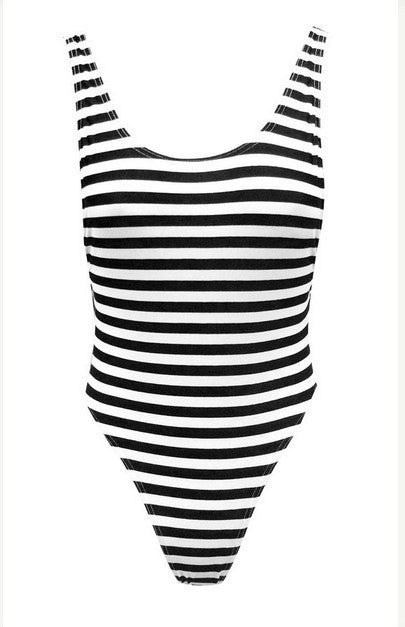 Stripe Print Backless Classic One Piece Swimwear