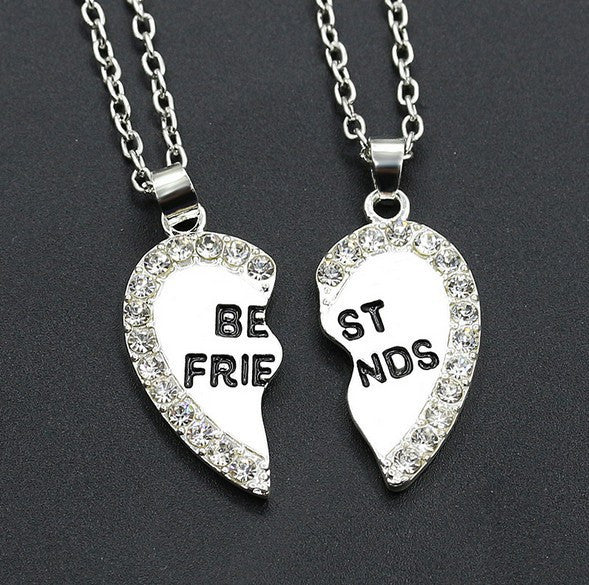 Part Love Shape Best Friends Fashion Pendants Diamond Necklace
